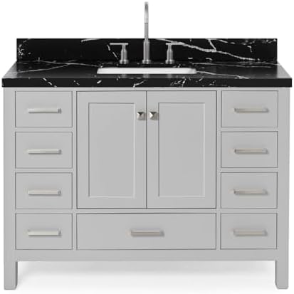 ARIEL Cambridge 48 Inch Single Rectangle Sink Bathroom Vanity with Nero Marquina Black Quartz Countertop 1.5 Inch in Grey
