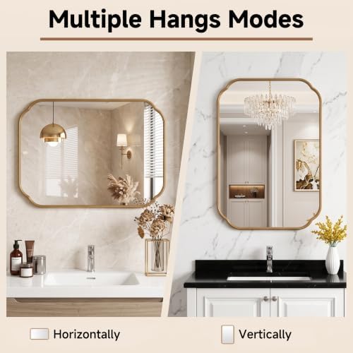36"x24" Gold Scalloped Mirror for Bathroom, Rust-Proof Metal Frame