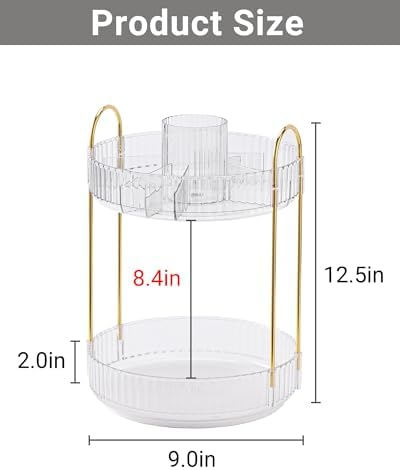 Asayuee 360 Rotating Makeup Organizer,2 Tier Large Capacity Make Up Organizers and Storage,Skincare Perfume Vanity Organizers,Bathroom Cosmetics Storage Organizer Countertop(Clear)