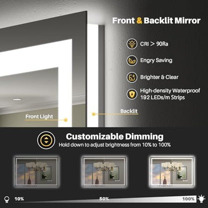 Briivue 36x30 Inch LED Bathroom Mirror with Lights, Backlit & Front Lit
