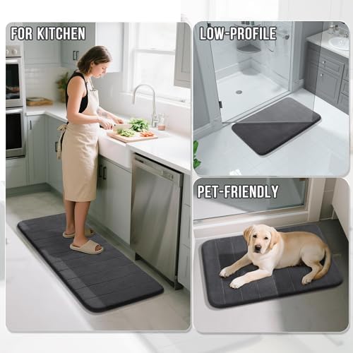Yimobra Memory Foam Bathroom Mat Set, 31.5 x 20 & 24 x 20 in, Dark Gray