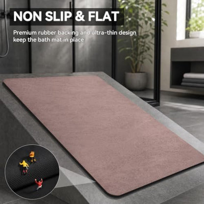 MontVoo -Bath Mat Rug-Rubber Backing Non Slip Quick Dry Absorbent Thin Bathroom Rugs Fit Under Door-Faux Suede Surface Bathroom Floor Mats-Shower Rug for in Front of Bathtub Shower Dusty Rose 17"x59"