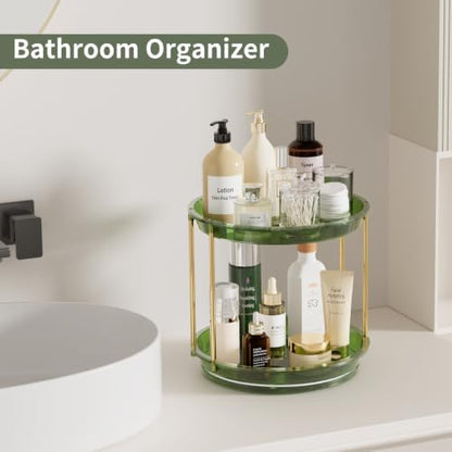 Rotating Makeup Organizer, Perfume Skincare Holder, 2 Tier 9 Inch, Green