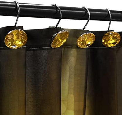 Crystal Diamond Round Shower Curtain Hooks Rings for Bathroom,Gold,12PCS