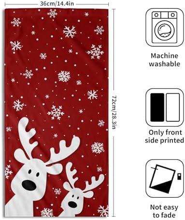 Christmas Reindeer Hand Towels Set of 2, 28x14 Inch Funny Xmas Deer Snowflakes Red Soft Absorbent Tea Towel Washcloths for Kitchen Bathroom Winter Holiday Home Decor and Gifts