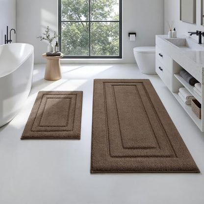 HOMEIDEAS Bathroom Rugs Sets 2 Piece, Soft Extra Long Bath Mat Brown