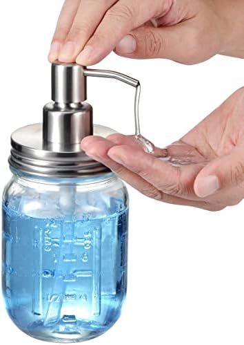 Amolliar Mason Jar Bathroom Accessories Set(4 Pack) - Lotion Soap Dispenser&Qtip Holder Set&Toothbrush Holder-Rustic Farmhouse Decor Apothecary Jar Bathroom Countertop,Vanity Organize (Brushed Nickel)