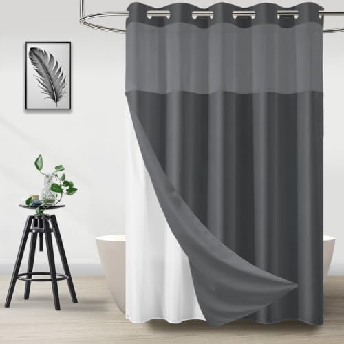 No Hook Shower Curtain and Liner for Bathroom, Ombre Dark Grey, 71" x 74"