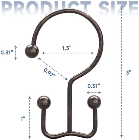Titanker Shower Curtain Hooks Rings, Rust Resistant Metal Minimalist Simple Double Glide Shower Hooks Rings for Bathroom Shower Rods Curtains, Set of 12 Hooks - Bronze