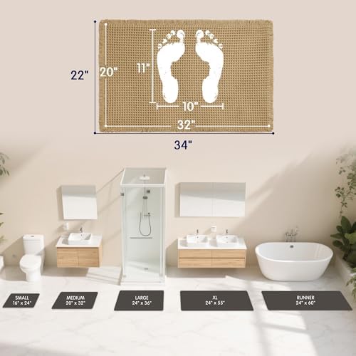 SUBRTEX Waffle Braided Bath Mat, 20" x 32" Soft Waffle Bath Rugs, Absorbent Non Slip Bathrooom Mats, Machine Washable Area Rug for Bathroom, Quick Dry, Khaki