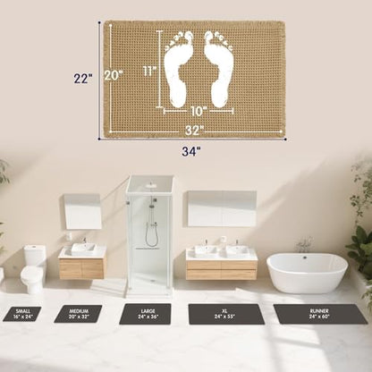 SUBRTEX Waffle Braided Bath Mat, 20" x 32" Soft Waffle Bath Rugs, Absorbent Non Slip Bathrooom Mats, Machine Washable Area Rug for Bathroom, Quick Dry, Khaki
