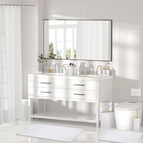 Bathroom Accessory Set - Bathroom Set, 27PC Bathroom Accessories Set, White Bathroom Sets with Shower Curtain and Rugs, Mini Trash Can, Toilet Brush, Trash Can & Soap Dispenser