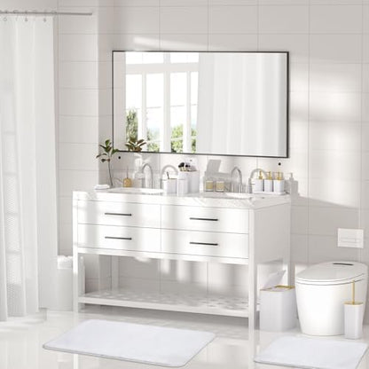 Bathroom Accessory Set - Bathroom Set, 27PC Bathroom Accessories Set, White Bathroom Sets with Shower Curtain and Rugs, Mini Trash Can, Toilet Brush, Trash Can & Soap Dispenser