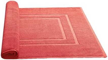 Feather & Stitch 2 Piece Towel Like Bath Mats (30x21 Inch) 100% Cotton Terry Bath Mat, Bathroom Shower Floor Mat [NOT A Bathroom Rug], Soft Absorbent Washable Mats - Coral