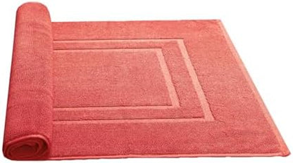 Feather & Stitch 2 Piece Towel Like Bath Mats (30x21 Inch) 100% Cotton Terry Bath Mat, Bathroom Shower Floor Mat [NOT A Bathroom Rug], Soft Absorbent Washable Mats - Coral
