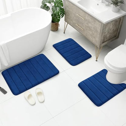 BYSURE Navy Blue Memory Foam Bath Mats Extra Long