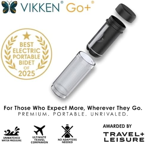 VIKKEN® Travel Bidet USB-Type C Electric Rechargeable Mobile Handheld Ultra Strong Water Spray Personal Hygiene Self Care for Men & Women, Go+ 300ml Onyx