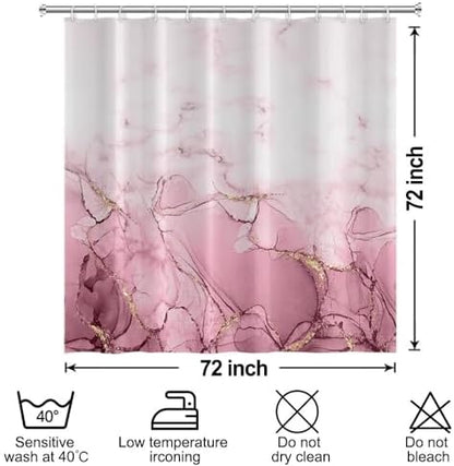 Pink Marble Waterproof Bathroom Shower Curtain 72x72 inches