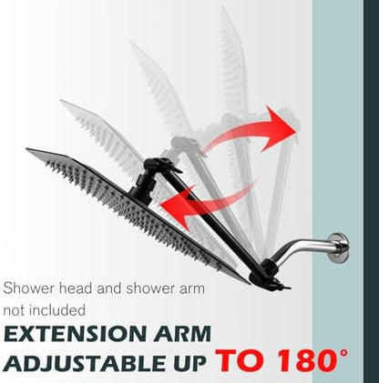 Heavy Duty Adjustable Shower Arm, 11" 100%Brass Extension with Gear Lock Teeth & Swivel Nut,Strong Load Support, No Sagging, Keeps ShowerHead Straight, Leak-Free, G1/2 NPT（Matt Black）
