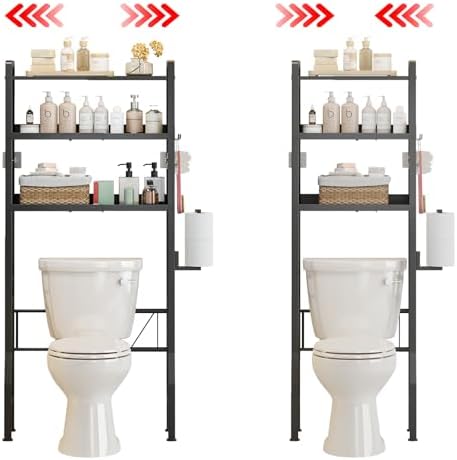 Over the Toilet Storage Shelf 3-Tier Adjustable Bathroom Organizers and Storage Shelves Bathroom Rack Above Toilet Storage with Paper Holder and 4 Hooks Space Saver Storage for Laundry