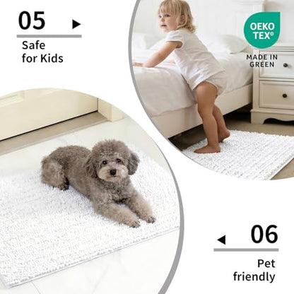 Disolla White Bathroom Runner Rug 24x60 Inch - Large Long Chenille Bath Mat, Thick Shaggy Plush Absorbent Floor Mat, Non-Slip Runner for Master Bathroom and Bedside