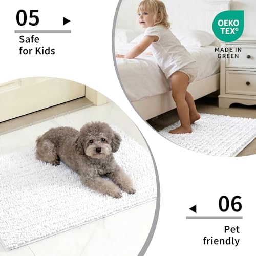 Disolla White Bathroom Rug 20x32 Inch - Luxury Chenille Bath Mat, Thick Shaggy Plush Absorbent Rug, Non-Slip Machine Washable Mats for Bathroom Floor & Decor