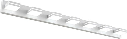SineRise LED Modern Bathroom Vanity Light Fixtures (7-Light, 55-Inch, Dimmable), Matte White Modern Acrylic Bathroom Wall Lighting Fixtures Over Mirror (Cool White 6000K)