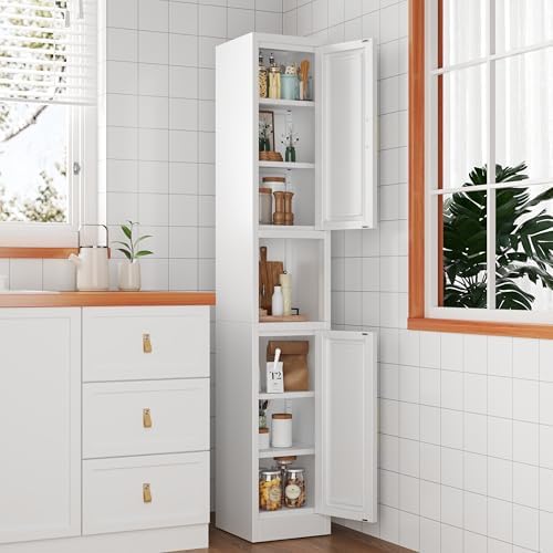 Ckzbx Tall Narrow Storage Cabinet 66.93" H Tall Bathroom Cabinets Metal Pantry Cabinet, 4 Adjustable Shelves for Kitchen, Home Office, Living Room, Dinning Room (12 inches Wide White)