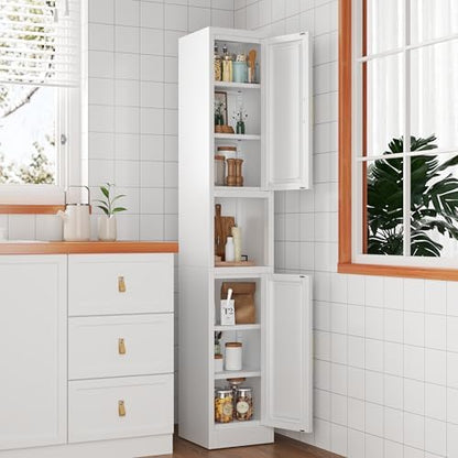 Ckzbx Tall Narrow Storage Cabinet 66.93" H Tall Bathroom Cabinets Metal Pantry Cabinet, 4 Adjustable Shelves for Kitchen, Home Office, Living Room, Dinning Room (12 inches Wide White)