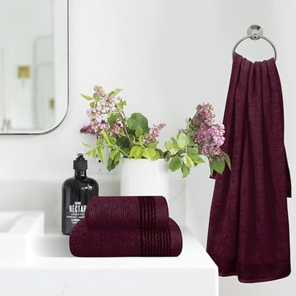 Belizzi Home Ultra Soft 3 Pack Cotton Towel Set, Contains a Bath Towel 28x55 inch, a Hand Towel 16x24 inch & a Wash Coth 12x12 inch, Ideal Everyday use, Compact & Lightweight -Burgundy