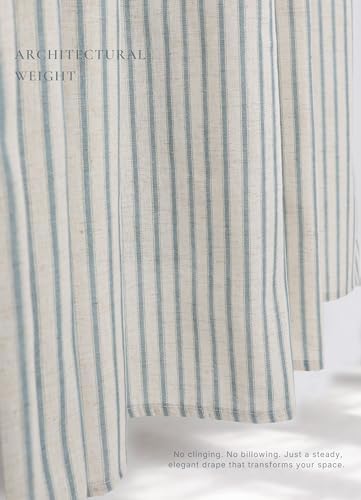 Farmhouse Striped Shower Curtain Set, Linen Blend Fabric with Detachable Polyester Liner, Breathable & Machine Washable, Rustic Heirloom Blue for Bathroom Decor 72" W x 72" L - Hooks Not Included