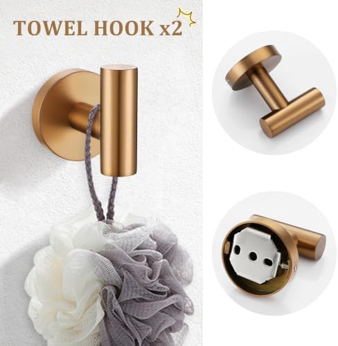 TURS Brushed Rose Gold 5-Piece Bathroom Hardware Set SUS304 Stainless Steel Towel Bar Set Towel Racks for Bathroom Wall Mounted, 23.6-Inch