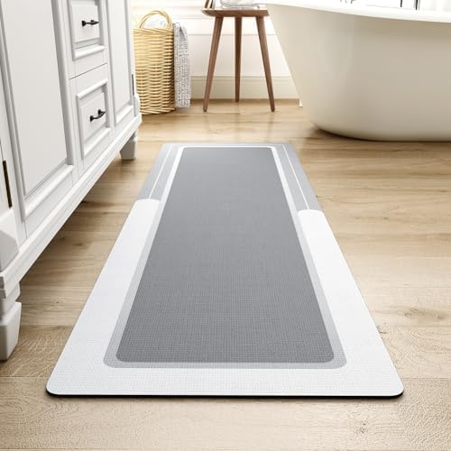 MontVoo-Bath Mat Rug Long Non Slip Super Absorbent Bathroom Runner Stain Resistant Quick Dry Thin Bathroom Mat Fit Under Door-24"x70",Gray
