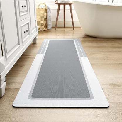 MontVoo-Bath Mat Rug Long Non Slip Super Absorbent Bathroom Runner Stain Resistant Quick Dry Thin Bathroom Mat Fit Under Door-24"x70",Gray