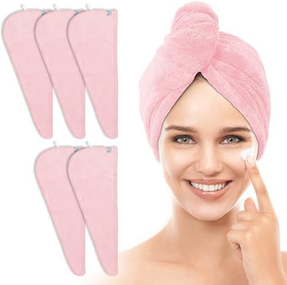 TENSTARS Hair Towel Wrap for All Hair Types, 5 Pack Microfiber Turban