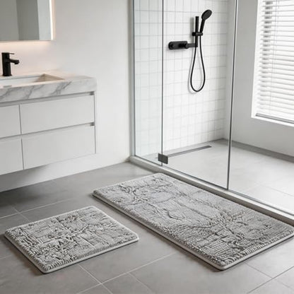 Bathroom Rugs Sets 2 Piece Plush Chenille Bath Rugs Non-Slip Bath Mats Absorbent Shaggy Rugs,Bathtub Mat, Gray Pet Dog Mats,Washable Bathroom Carpet for Tub, Shower, Washroom- 32x20 + 24x16 Inch