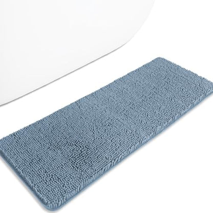 Bathroom Runner Rug 47 x 17 Inch – Long Bath Mat | Absorbent and Washable Thick Chenille Bath Rug Non-Slip Runner Rug for Bathroom, Shower, Sink(Blue)