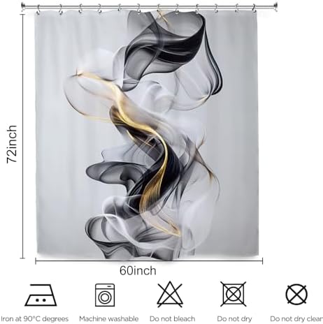 Abstract Modern Minimalist Shower Curtain 60Wx72L Inch Black Gold Gray Neutral Contemporary Art Aesthetic Bathroom Set Accessories Decor with 12 Pack Hooks