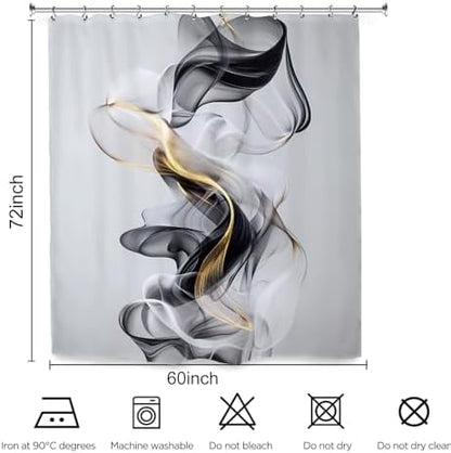 Abstract Modern Minimalist Shower Curtain 60Wx72L Inch Black Gold Gray Neutral Contemporary Art Aesthetic Bathroom Set Accessories Decor with 12 Pack Hooks