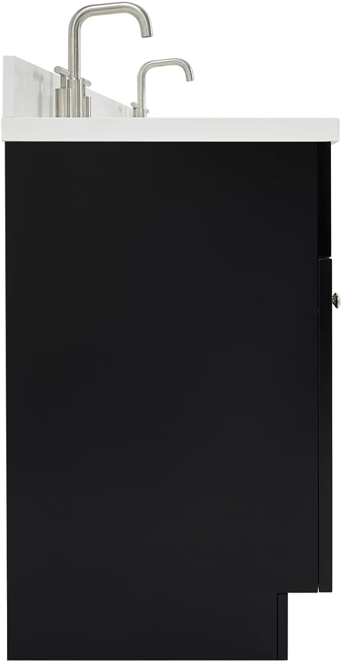 ARIEL Hamlet 66-inch Bathroom Vanity with Sink,Solid Wood, 1.5-inch Pure White Quartz Countertop & Backsplash, Double Rectangular Porcelain Sink, 4 Soft Closing Doors, 3 Dovetail Drawers, Black