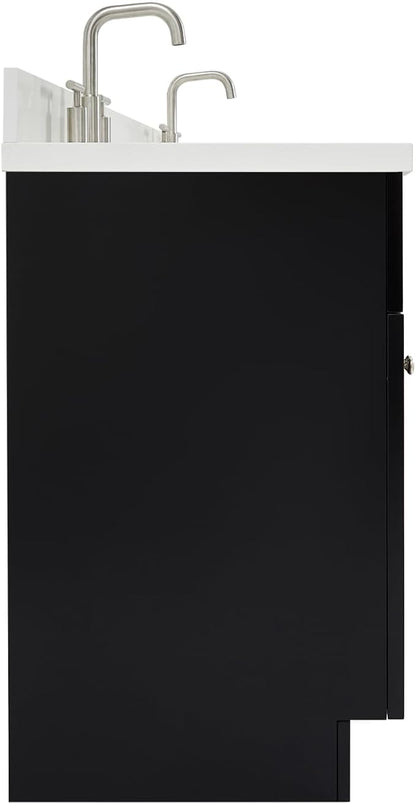 ARIEL Hamlet 66-inch Bathroom Vanity with Sink,Solid Wood, 1.5-inch Pure White Quartz Countertop & Backsplash, Double Rectangular Porcelain Sink, 4 Soft Closing Doors, 3 Dovetail Drawers, Black