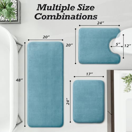 HUXMEYSON Bathroom Rugs Sets 3 Piece, Non-Slip & Quick Dry Bath Mat Set, Ultra Soft Velvet Bath Rugs for Bathroom, Toilet and Shower Floor, Lake Blue