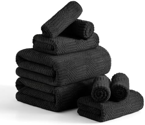 8 Piece Bath Towel Set-2 Oversized Bath Sheets(35"x70"),2 Hand Towels,4 Washcloths-Extra Large Microfiber Towel Sets,Less Lint Highly Absorbent & Quick Dry Bath Towels for Bathroom Gym Pool,Black