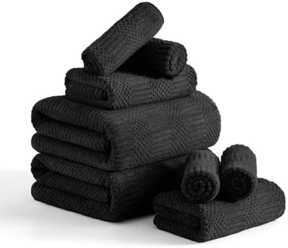 8 Piece Bath Towel Set-2 Oversized Bath Sheets(35"x70"),2 Hand Towels,4 Washcloths-Extra Large Microfiber Towel Sets,Less Lint Highly Absorbent & Quick Dry Bath Towels for Bathroom Gym Pool,Black