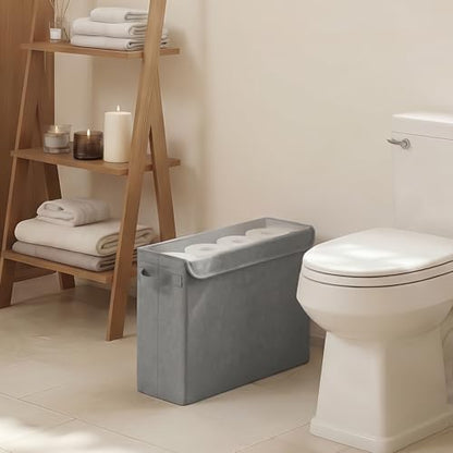 Cupic Cupid Toilet Paper Storage Baskets, Bathroom Toilet Paper Storage with Lid, Holds 12 Regular or 9 Mega Rolls, Slim Toilet Tissue Holder Basket with Clear PVC Lid and Handles, Grey