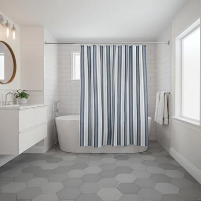 Serafina Home Nautical Striped Blue and White Fabric Shower Curtain: