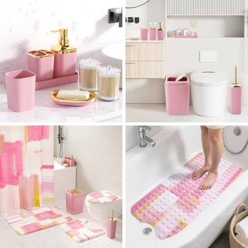 XLHOMO Bathroom Accessories Set - 26PCS Pink Bathroom Set, Bathroom Accessory Set with Shower Curtain and Rugs and Bathtub Mats for Home