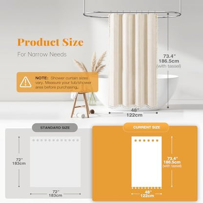 BTTN 48 x 72 Boho Linen Heavy Duty Cloth Shower Curtain Set, Cream/Beige