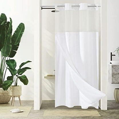 Gibelle No Hook Cloth White Shower Curtain with Liner, 36x74