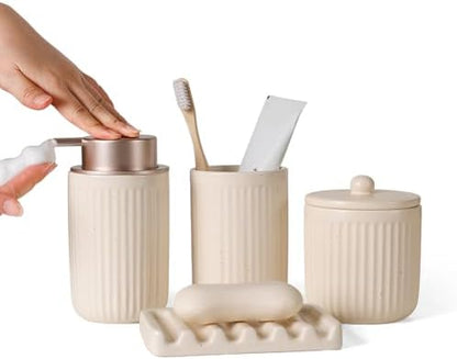 BosilunLife Striped Apricot Ceramic Bathroom Accessories Set of 4